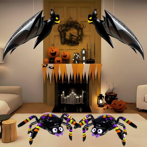 Halloween Balloons Set with Giant Spider and Bat – Black Variation