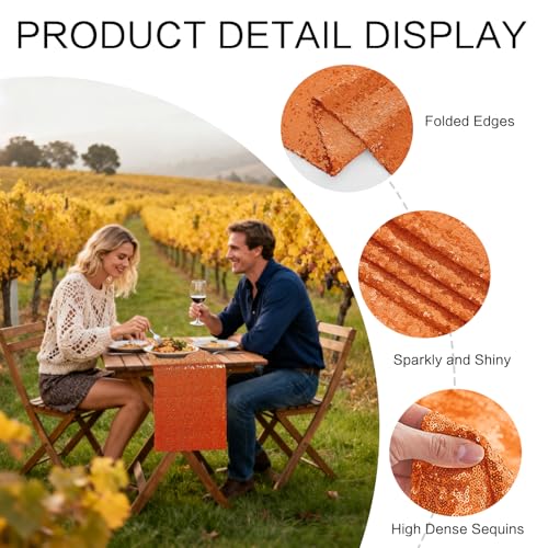 Orange Sequin Table Runners 72 Inch Length - 10 Pack for Weddings & Parties