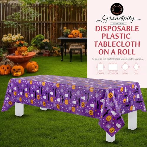 Halloween Purple Plastic Table Cover Roll - 54in x 1200in Disposable Tablecloth with Slide Cutter