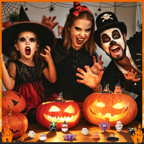 Halloween Resin Figurines Set - 60 Mini Decorations with Ghosts Bats Pumpkins & More - Variation: Halloween