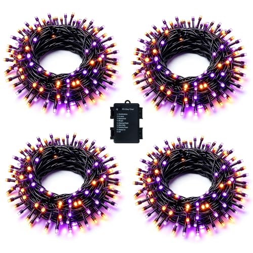 Halloween Purple and Orange String Lights - 4 Pack 16FT LED with 8 Modes & Timer