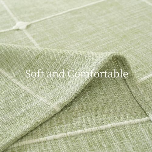 Green Plaid Rectangular Tablecloth 60x84 Inch Heavy Duty Linen Cotton Polyester