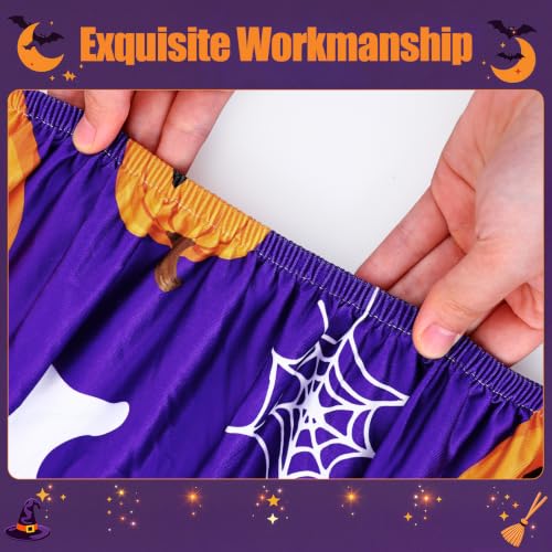 Moosfor Halloween Fitted Round Tablecloth - Orange & Black, 57-68 Inch
