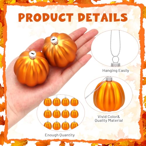 12 Pcs Fall Pumpkin Hanging Ornaments - Realistic Orange Decor Balls