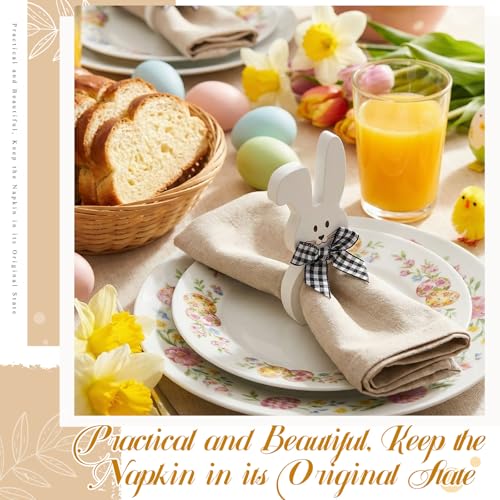 Wooden Easter Bunny Napkin Rings - White, Set of 8 for Table Decoration