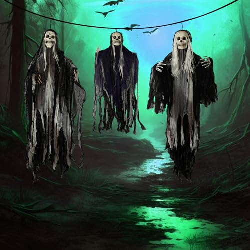 3 Pack Halloween Hanging Skeleton Ghost Decorations Outdoor Spooky Reapers