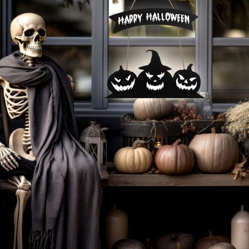 Halloween Pumpkin Wooden Door Sign Set - Happy Halloween Decor for Front Door
