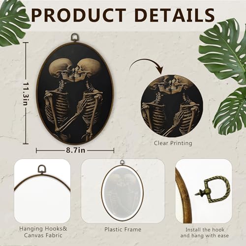 Skeleton Couple Wall Art - Gothic Oval Canvas Decor for Bedroom & Home, Variation of Skeleton