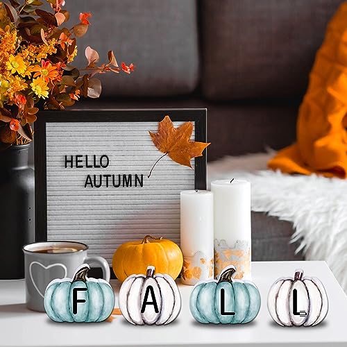 Fall Pumpkin Wooden Sign Set - Blue & White Harvest Decor for Thanksgiving & Autumn Home
