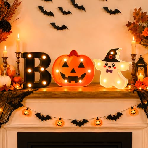 Halloween BOO Pumpkin Ghost Light Up Letters Sign - 3 Pack Variation of Halloween