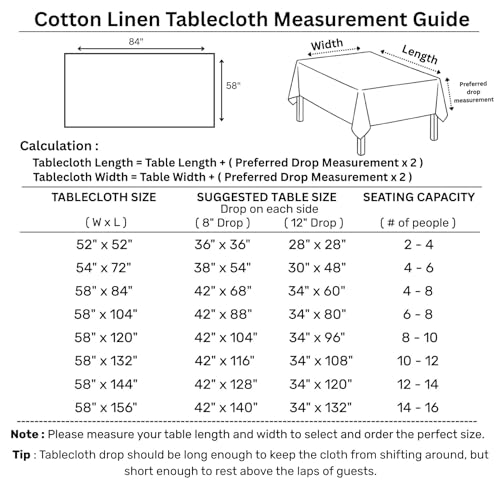 Cotton Linen Rectangular Tablecloth - Cinnamon 58 x 84 in - Handcrafted