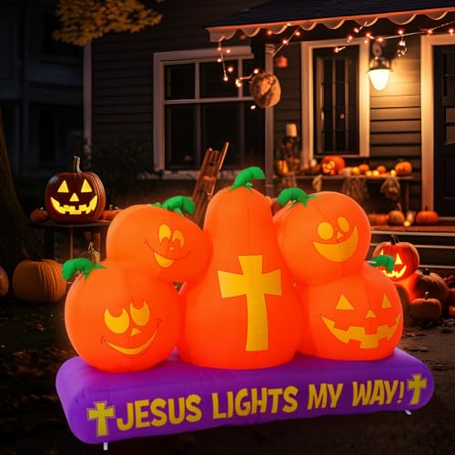 5 ft Christian Halloween Inflatable Pumpkins with LED Lights Outdoor Yard Decor