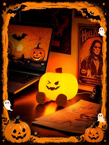 Ammonite Pumpkin Night Light G - Silicone Halloween Nursery Lamp with 3 Dimming Levels