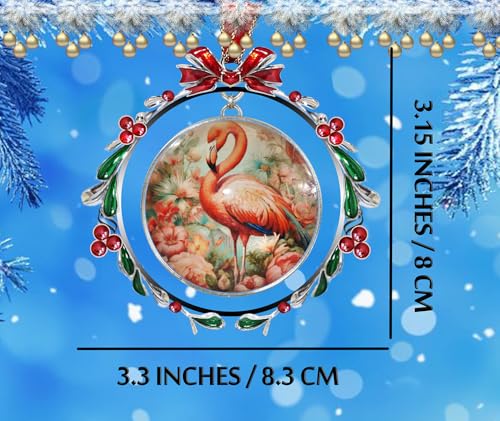 Flamingo in Floral Christmas Tree Ornament - Holiday Glass Decoration with Crystal Accents