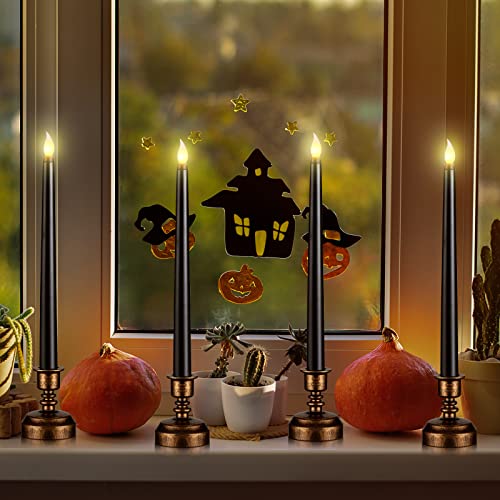 Halloween Black Flameless Candles with Gold Base - 16 Pcs