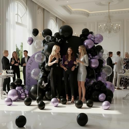 Black and Metallic Purple Balloon Garland Kit - Galactic Themed Party Decorations