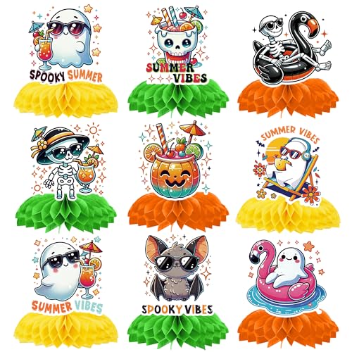 Summer Halloween Ghost Skeleton Honeycomb Party Decorations - 9 Pcs