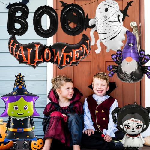 Halloween Foil Balloons Set for Party Decorations Indoor Outdoor Ghost Witch Boo
