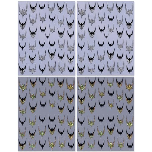 Halloween Bat Nail Stickers Glitter Gold & Silver French Tips - Mix - 4 Sheets
