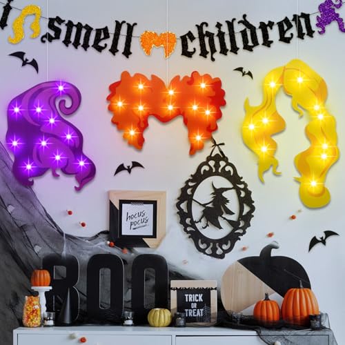 Hocus Pocus Halloween Window Lights - 3 Pack Indoor Decorations with Timer - Spooky & Magical Ambiance - Variation: Hocus Pocus