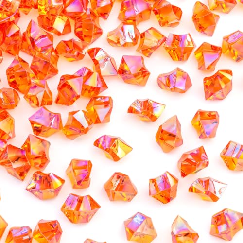 Orange Iridescent Fake Ice Rocks - 180 pcs Acrylic Crystal Decor