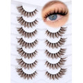 Wispy Brown Cat Eye False Eyelashes - 11-18mm Full Strip, CD Curly, 7 Pairs, B.wispy Style