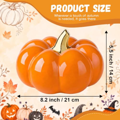 Orange Ceramic Pumpkin Halloween Decor - 8.2 Inch Fall Harvest Accent - Sibling Variation
