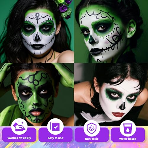 3-Pack Body Paint for Halloween Cosplay - Black, Green, White, 3.03 Fl Oz