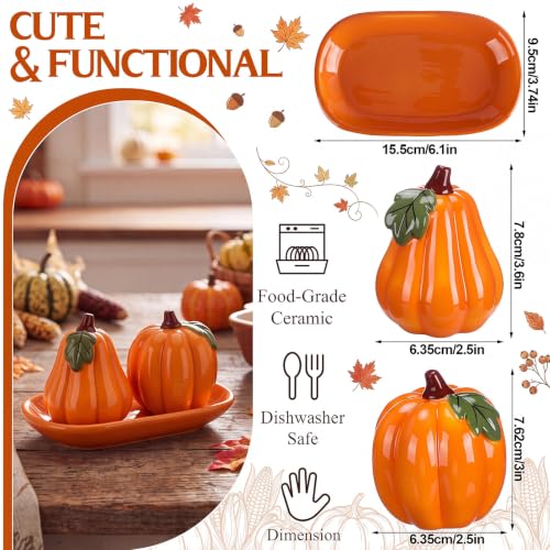 Fall Pumpkin Salt and Pepper Shaker Set with Tray - Ceramic, Variation of Pumpkin
