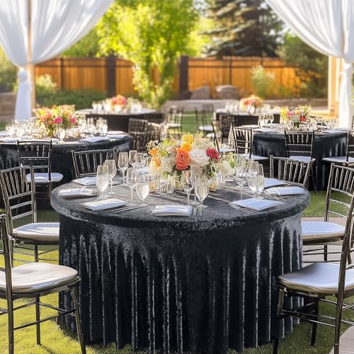 2 Pack Black Velvet Round Tablecloths for 60-Inch Tables - Wedding & Banquet