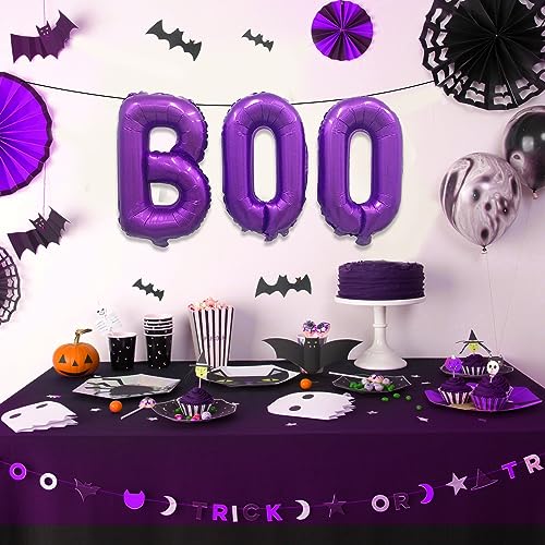 Purple Boo Foil Balloons Set - Halloween 16 Inch Bunting Banner Decorations