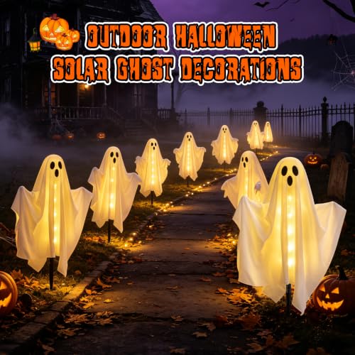 Halloween Ghost Lights Outdoor Solar Set 3 Pack Warm White Ghost Decor - Flexible Arms