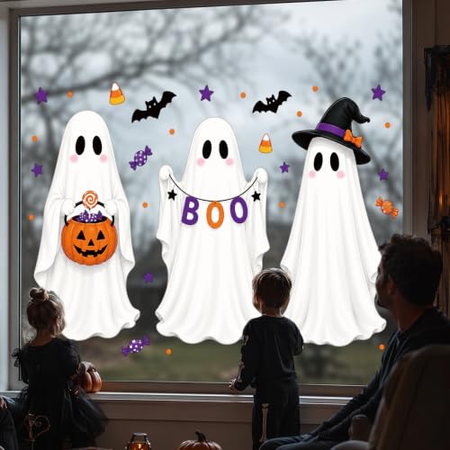 Ghost Halloween Static Window Clings - Reusable Indoor Decorations, 9 Pcs