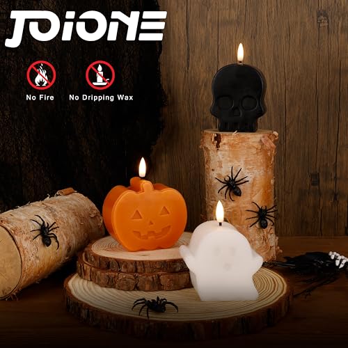 Halloween Flameless Candles with Remote Control Set - Cute Ghost Pumpkin Skull
