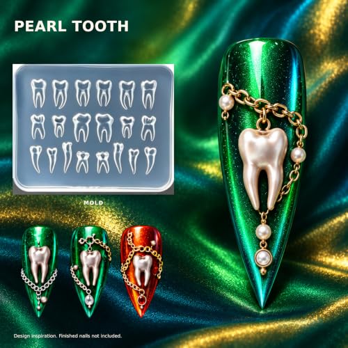 3D Halloween Nail Charms Mold Set - Teeth Skull Bones Chains Dragons