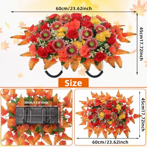 Fall Artificial Cemetery Flowers Headstone Saddle - Yellow, 23.6x17.7" with Bouquets & Vases