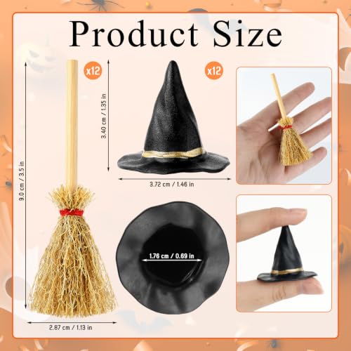 Mini Witch Hat and Broom Set - Halloween Decorations for Cake Toppers & Party Favors