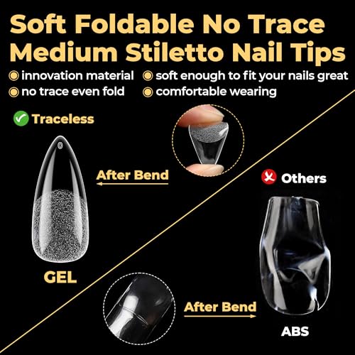 Medium Stiletto Gel Nail Tips 600Pcs - Clear Press-On Nails for Nail Art