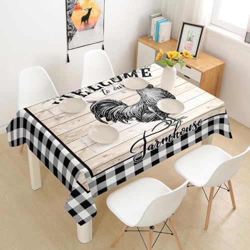 Castle Fairy Farmhouse Chicken Tablecloth - Sunflowers Floral Animal Design, Rectangular 55x71 Inches, Multi
