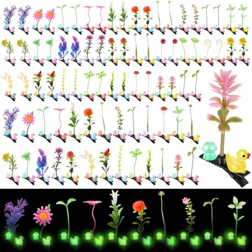Glow in the Dark Rave Hair Clips - 30 Mixed Plant & Duck Hair Accessories