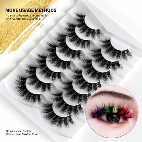 False Eyelashes 5D Fluffy Thick Dramatic Natural Wispy Reusable Pack of 7 Pairs No.363