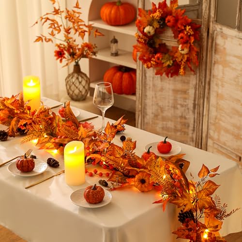 Autumn Maple Leaves Garland with Berry - Fall Decor for Thanksgiving Halloween
