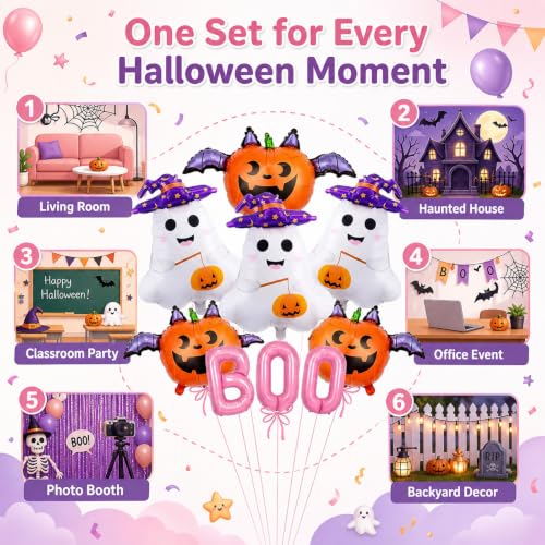 Halloween Foil Balloon Set - Ghost, Pumpkin & Boo Decorations, 9 Pieces
