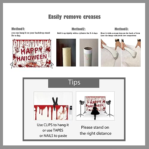 Halloween Bloody Backdrop Banner - White Scary Party Decor 70.87 x 43.31 Inches