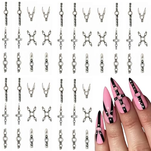 Gray Metallic Punk Belt Nail Charms 3D Alloy Rhinestones for Nail Art & Crafts