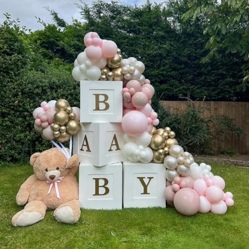 Pink Gold White Balloons Set - 12 Inch Latex Balloon Kit for Birthdays Weddings Baby Shower & Party Decorations - Variation: Light Pink Gold White Balloons / 12 Inch