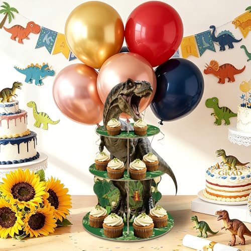 Dinosaur Cupcake Stand 3 Tier Jungle Theme Dessert Holder for Birthday Party
