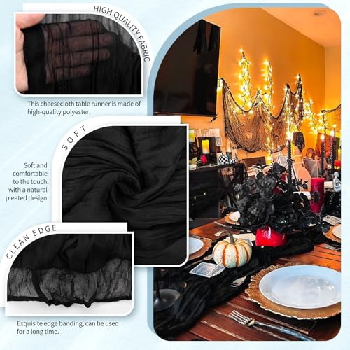 Black Cheesecloth Table Runner Set - 10 Pack, 10ft Wedding & Event Decor