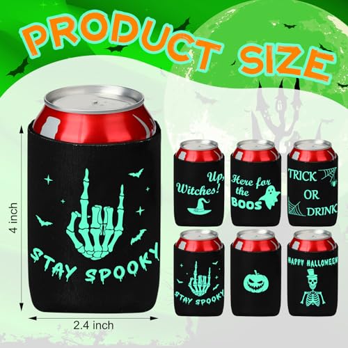 Glow in Dark Halloween Can Sleeves - 12 Pack Insulated Beverage Cooler Covers