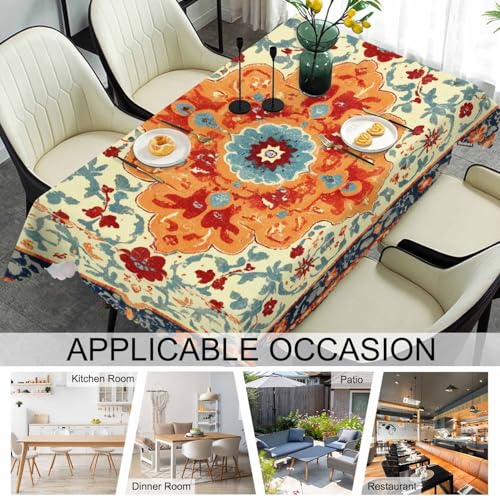 70x52 Inch Boho Carpet Tablecloth Rectangular Ethnic Southwest Rug Orange Wipeable